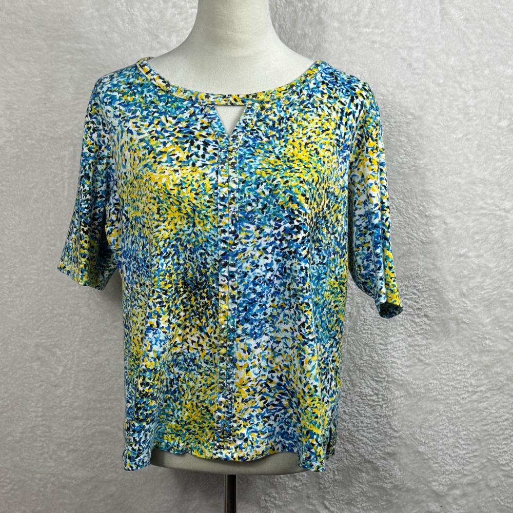 Rafaella Abstract Print Top Keyhole‎ Neck 3/4 Sleeve Blouse 1X